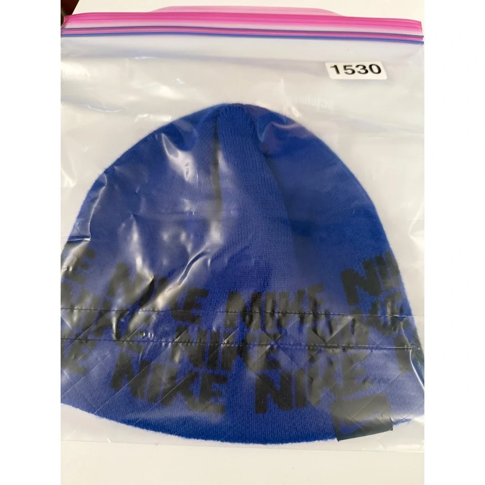 Nike Kids Royal Blue Black Logo Knit Beanie Winter Hat 8-20 2461-142